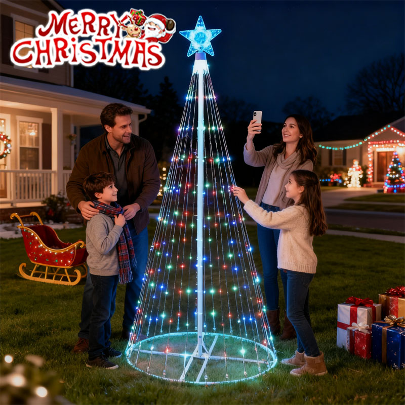Star Tree Topper - Güneş Enerjili LED Şelale Işıkları Noel