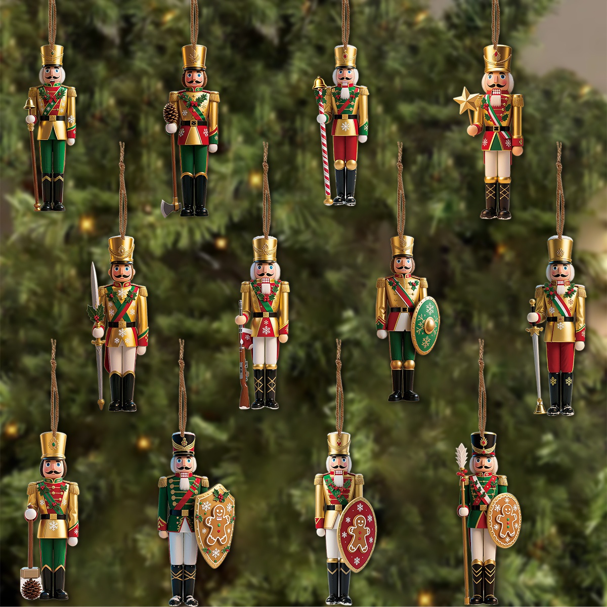 Nutcracker Figurine - 12 adet 2D Düz Ahşap Noel