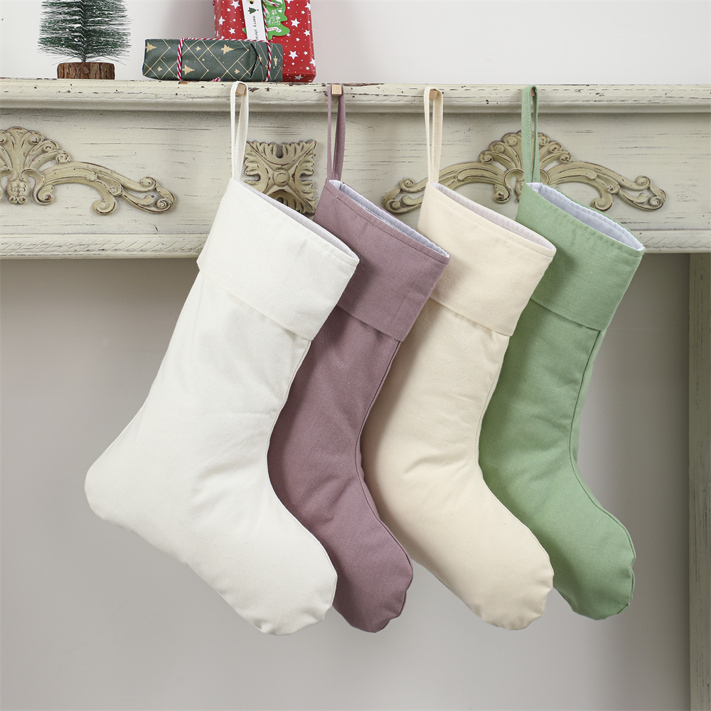 Christmas Stocking Hanging - Keten Noel Çorabı Doğal Sade Çoraplar