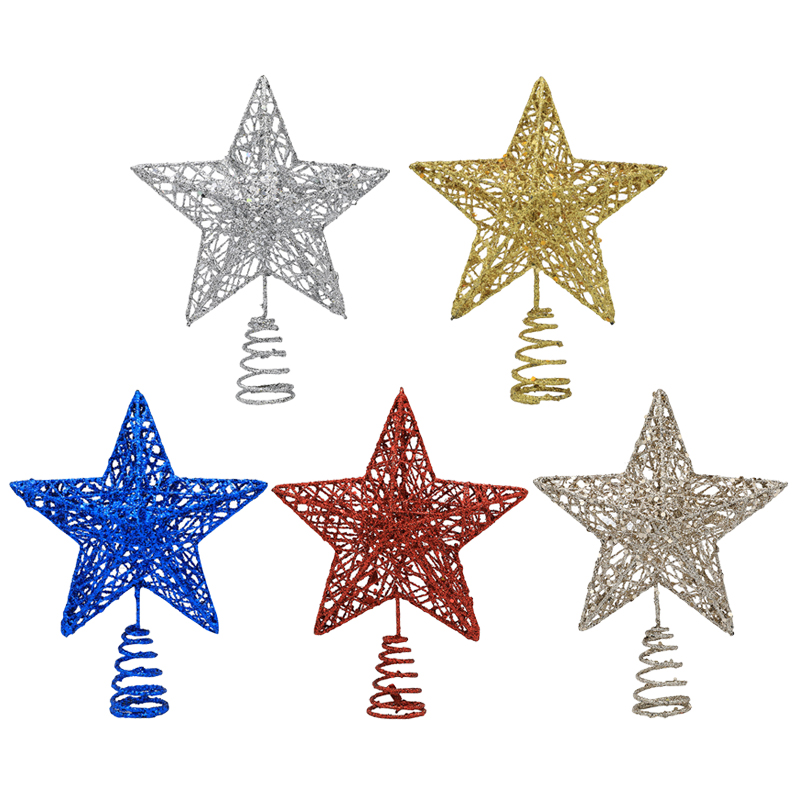 Star Tree Topper - 1 adet Altın/Gümüş/Kırmızı/Mavi Glitter Noel Ağacı