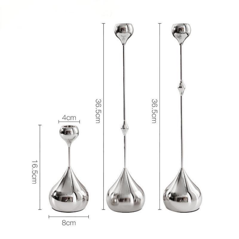 Holiday Candle Set - 3'lü Gümüş Metal Mumluk Seti, Masa