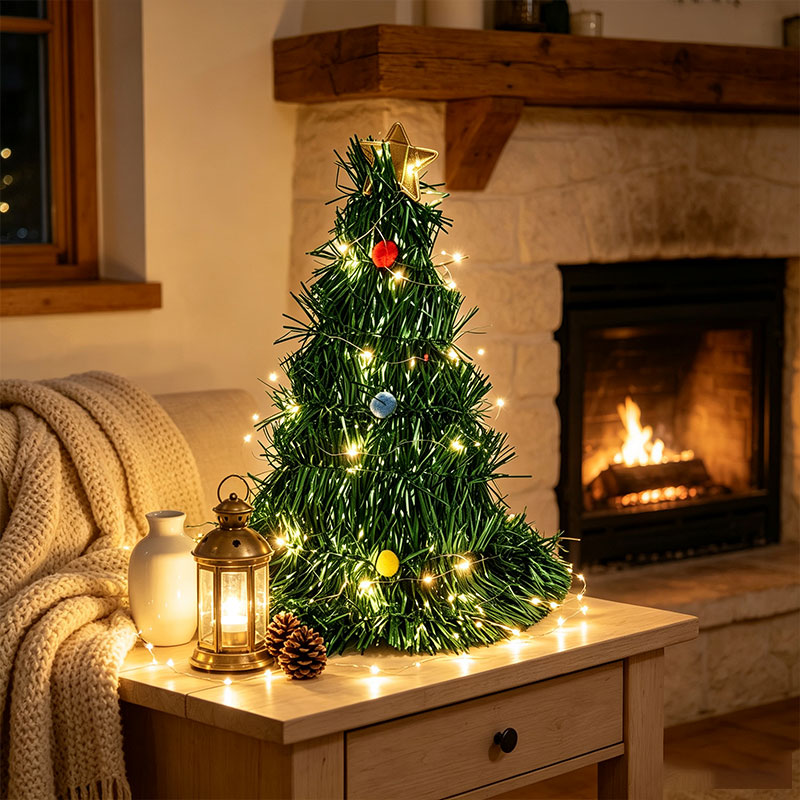 Star Tree Topper - Katlanabilir Yeşil Simli Mini Noel Ağacı,