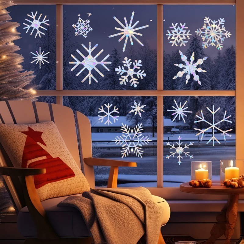Snowflake Window Decal - Noel Kar Tanesi Desenli Gökkuşağı Prizma
